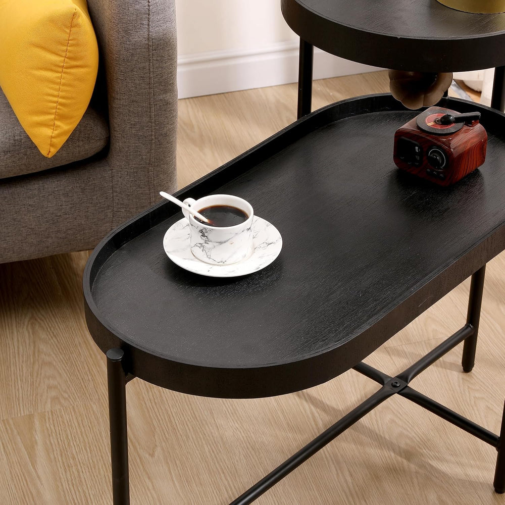 2-Tier Side Table, Metal & Wood Construction with Storage Shelf - Modern ...