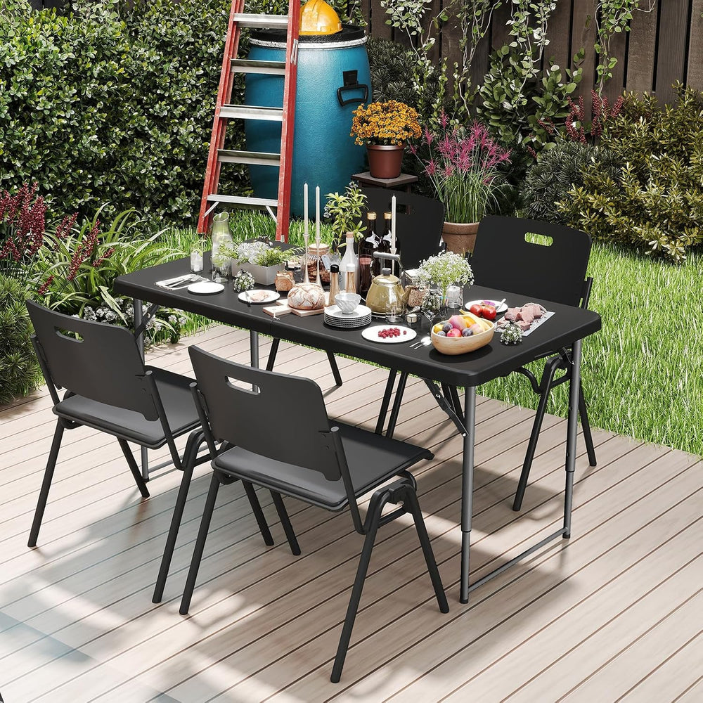 4FT Folding Table Heavy Duty 350 LBS, 3 Adjustable Heights Fold-in-Half Porta...