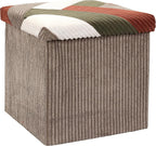 Home Deco Factory, HD0550 Multifunctional Ribbed Foldable Patchwork Pouf Chest Storage and Comfortable Seating Elegant Design Beige Grey Red Green 38 x 38 cm