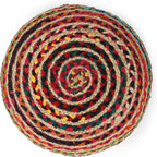 · REDEARTH · Braided Jute Cotton Pouf - Circular Boho Ottoman - Multi | Jute with Cotton Pouf, 19.5"x19.5"x14"; Braided Boho Pouffe, Doubles as Foot Rest for Living Room, Patio, Outdoor, Bedroom