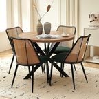 Green Dining Chairs Set of 4, Upholstered Home Kitchen Chairs Woven Rattan Back Boho Dining Room Chairs Comfortable with Metal Legs for Living Room Dining Hall