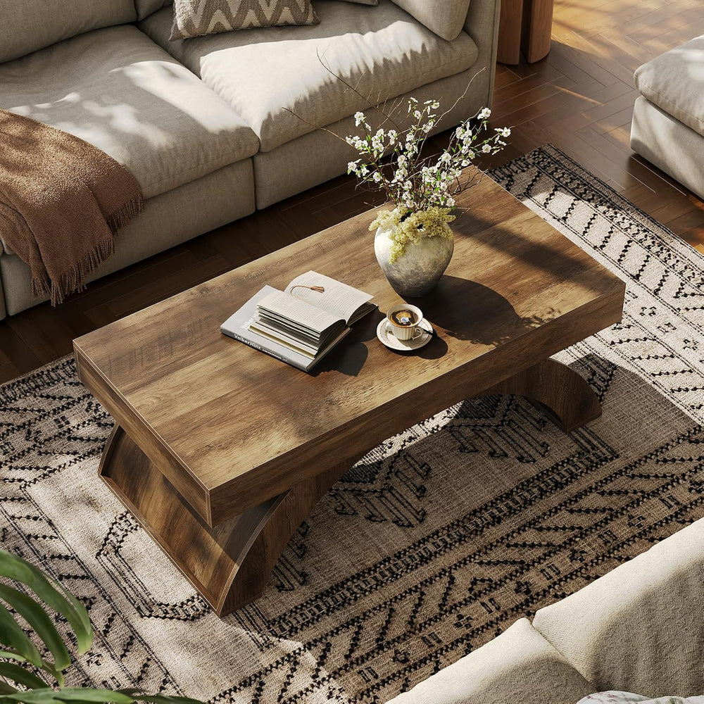 LITTLE TREE Modern Coffee Table, 47” Living Room Table, Rectangle Coffee Tabl...