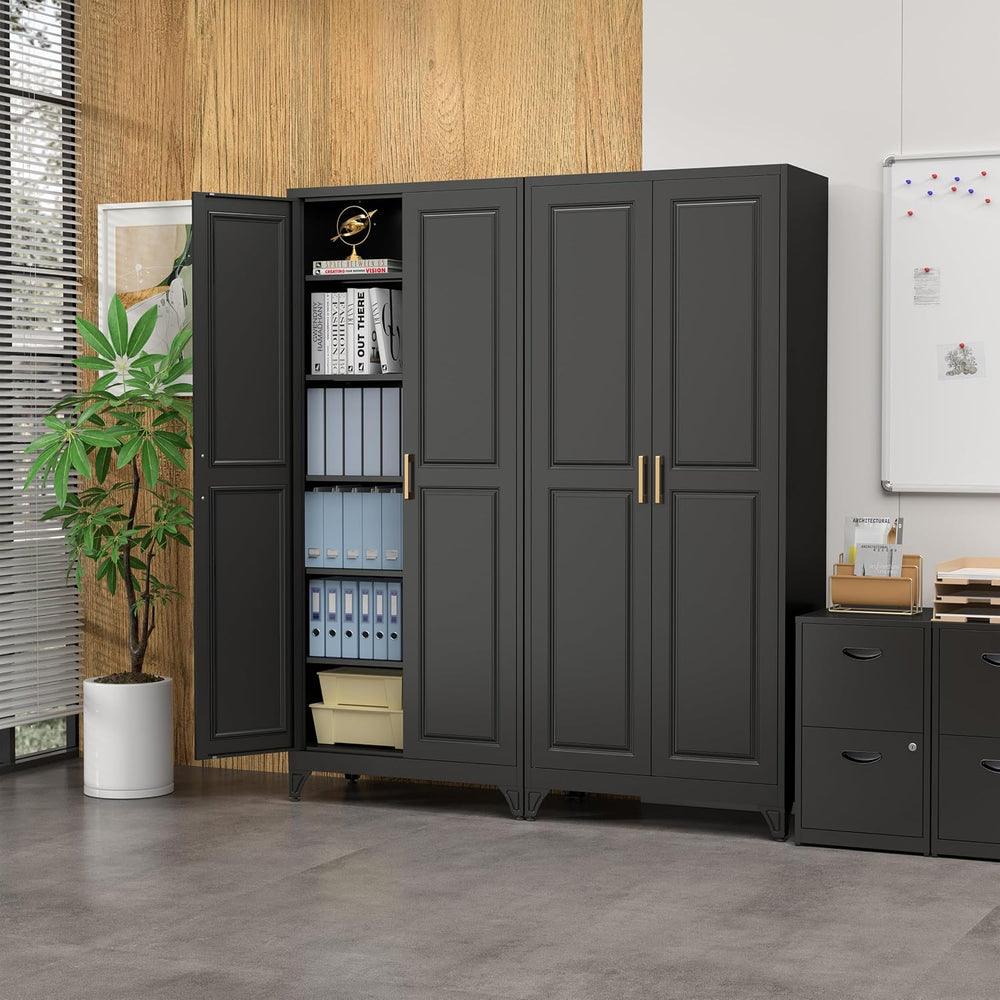 SteeLoong 75”Metal Pantry Storage Cabinet with Doors & 5 Adjustable Shelv...