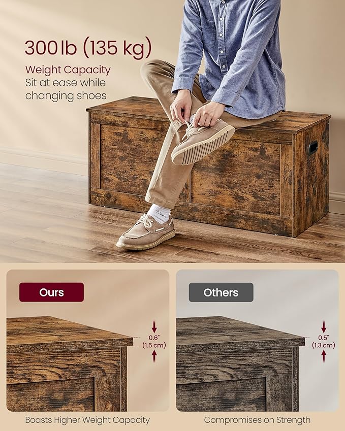 VASAGLE Storage Chest, Storage Trunk with 2 Safety Hinges, Storage Bench, Sho...