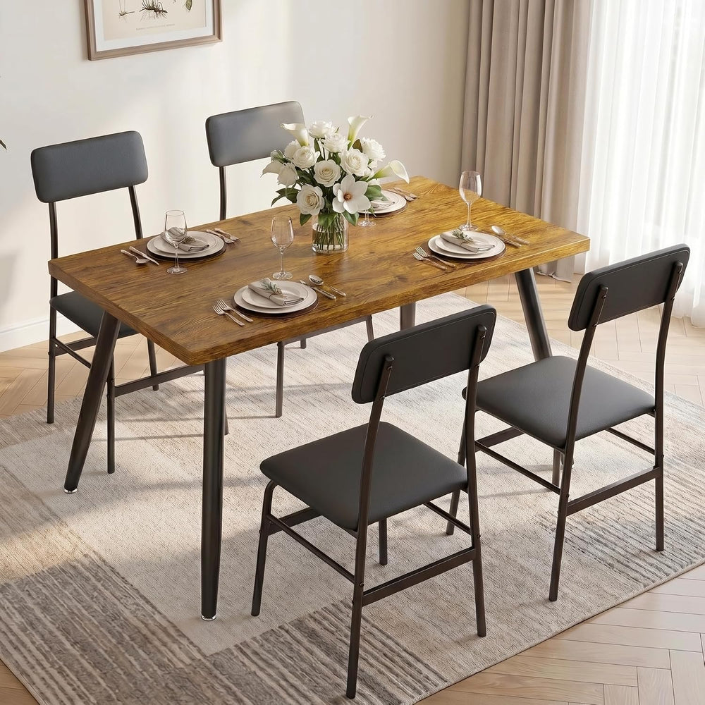 Gizoon 5 Piece Dining Table Set for 4, Modern Metal & Wood Kitchen Dinner...