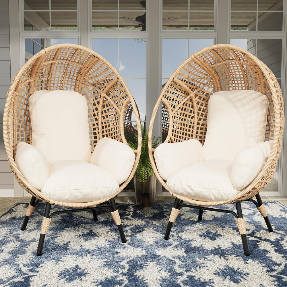 2 pcs Oversized Wicker Egg Chair Outdoor Indoor - Rattan Patio Egg Lounge Cha...