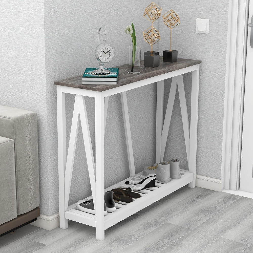 Entryway Table, 39" Farmhouse Console Table with Shelf Narrow Foyer Tabl...