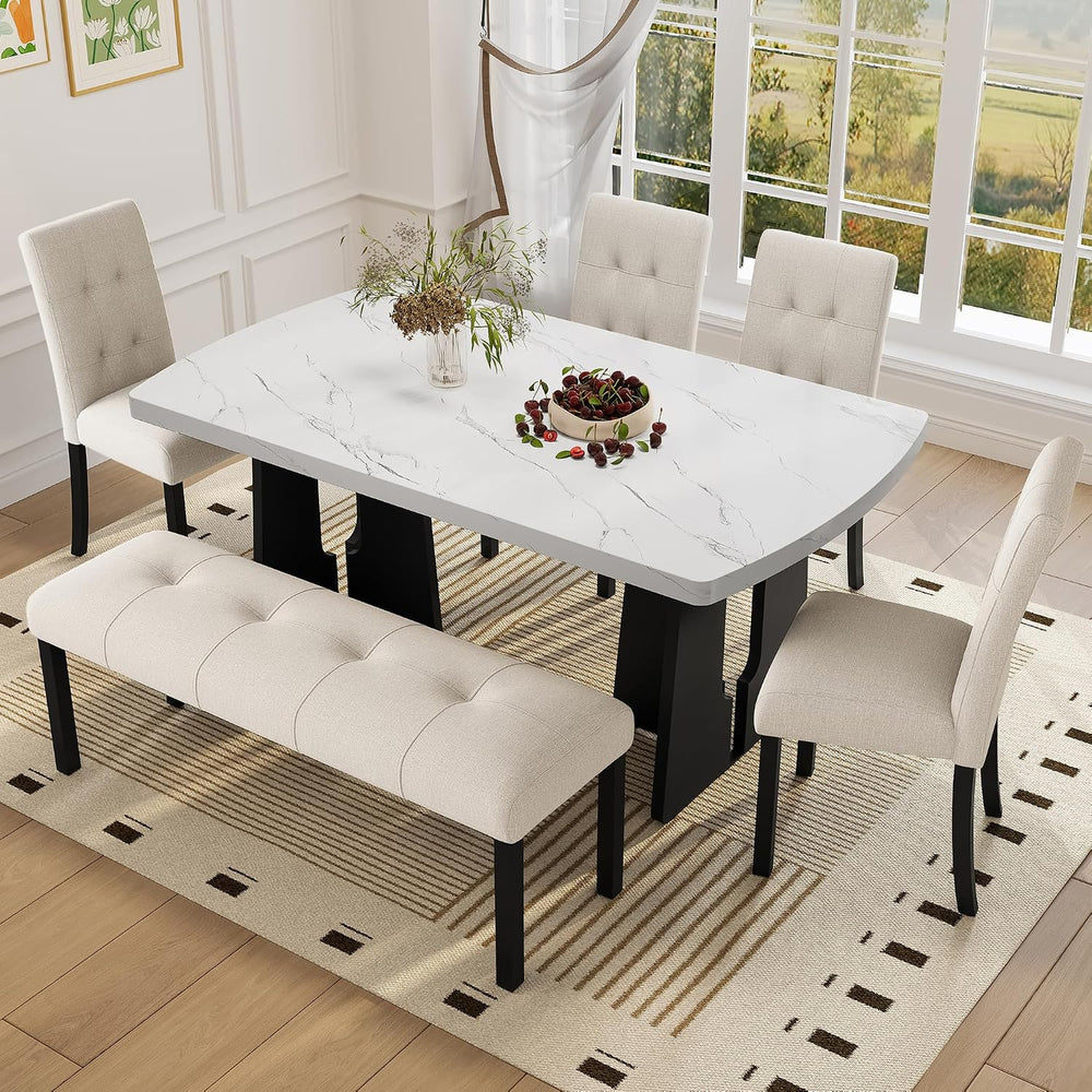 Dining Bench, Rubber Wood Dining Room Bench with Linen Upholstered Seat, for ...