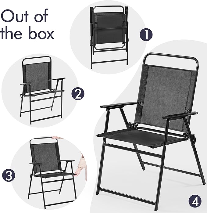 Yaheetech Outdoor Patio Chairs Set of 2, Folding Patio Chairs with Metal Frame, Armrests, Portable Dining Chairs for Camping, Lawn, Garden and Porch, Black