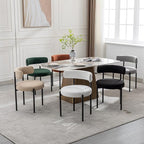 Boucle Dining Chairs Set of 6, Black Dining Chairs with Upholstered Seat and Round Back, Mid-Century Modern Kitchen Chairs for Dining Room, Restaurant