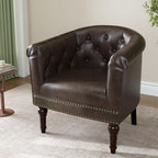 Faux Leather Barrel Accent Chair with Nailhead, Chocolate, Set of 1 | Low-Back Design | Solid Wood Frame & Legs | High-Density Foam Seat | For Living Room, Bedroom, Reception & Office
