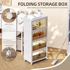 200 QT / 50 Gal Stackable Collapsible Storage Bins (1 Lid) with Magnetic Doors & Wheels - Plastic Cabinet Organizer for Home Office Closet, White Space-Saving Containers