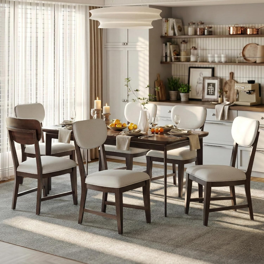 COLAMY Solid Wood Dining Chairs Set of 6, Mid Century Modern Upholstered Kitc...