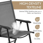 Yaheetech Patio Dining Chairs Set of 2 with Armrests, Outdoor Folding Chairs with Metal Frame and Backrest for Lawn, Garden, Yard and Poolside, Black