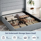 Allewie Queen Size Lift Up Storage Bed, Modern Wingback Headboard, Hydraulic Support, No Box Spring Needed, Grey Blue