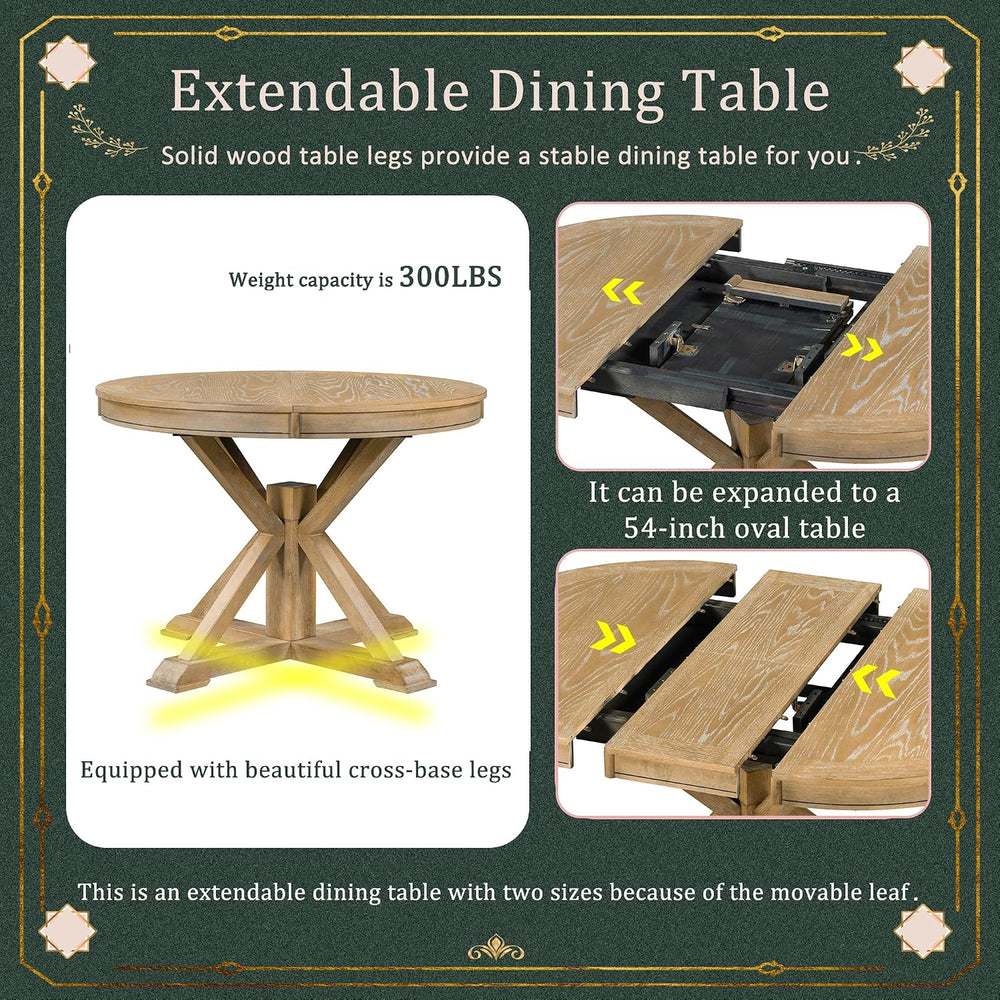 LUMISOL Round Dining Table Set for 4, Farmhouse Kitchen Table Set with Extend...