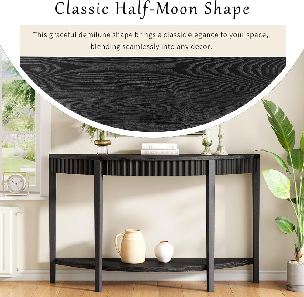 55'' Elegant Half Moon Entryway Table with Wood Veneer and Open Shelf...