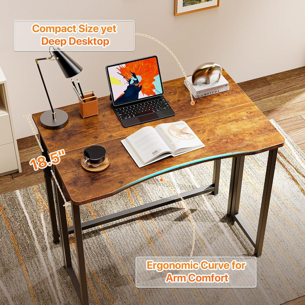 Huuger Folding Desk with Storage Shelf, 31.5 Inch Foldable Computer Table for...