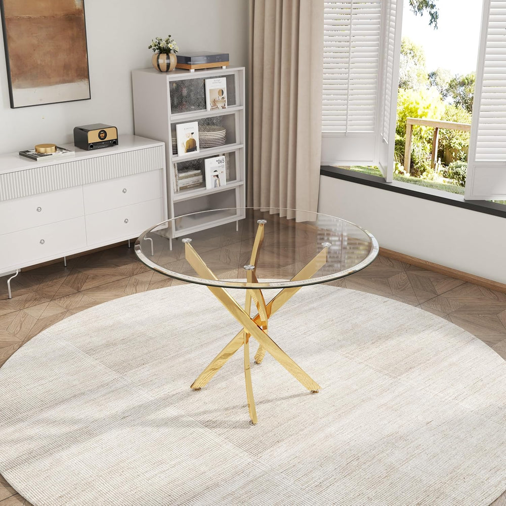 AF ARTISAN FURNITURE 5 Piece Round Glass Dining Table Set, Gold Glass Kitchen...
