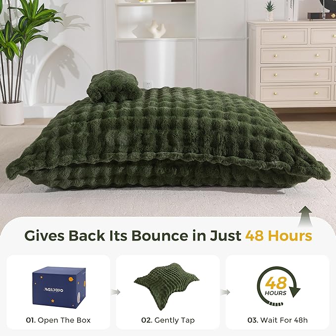 MAXYOYO Giant Bean Bag Chair with Pillow, 3 in 1 Convertible Bean Bag Chair for Adults with Removable Cover, Floor Cushion Stuffed Floor Lounger for Living Room Bedroom, Bubble Green