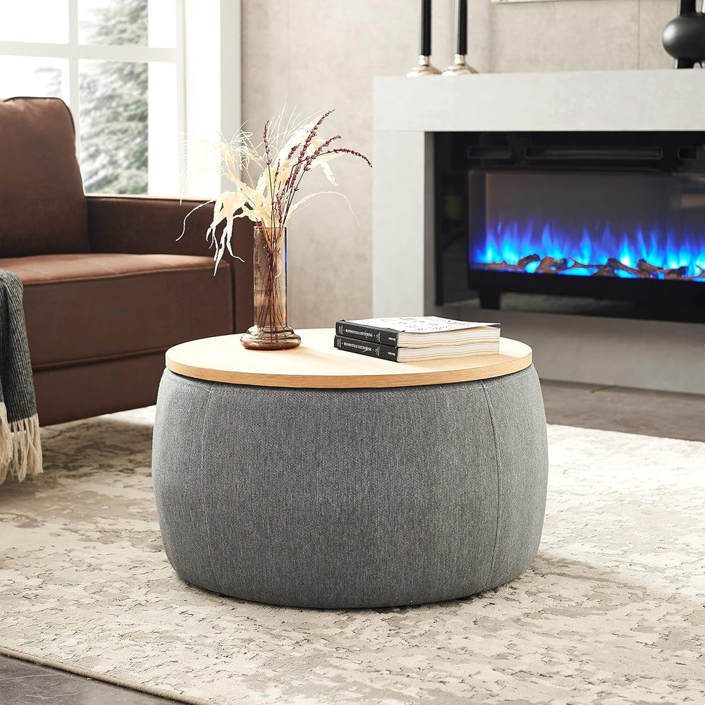 Round Ottoman, Ottoman with Storage, Coffee Table 2 in 1 Function, End Table ...