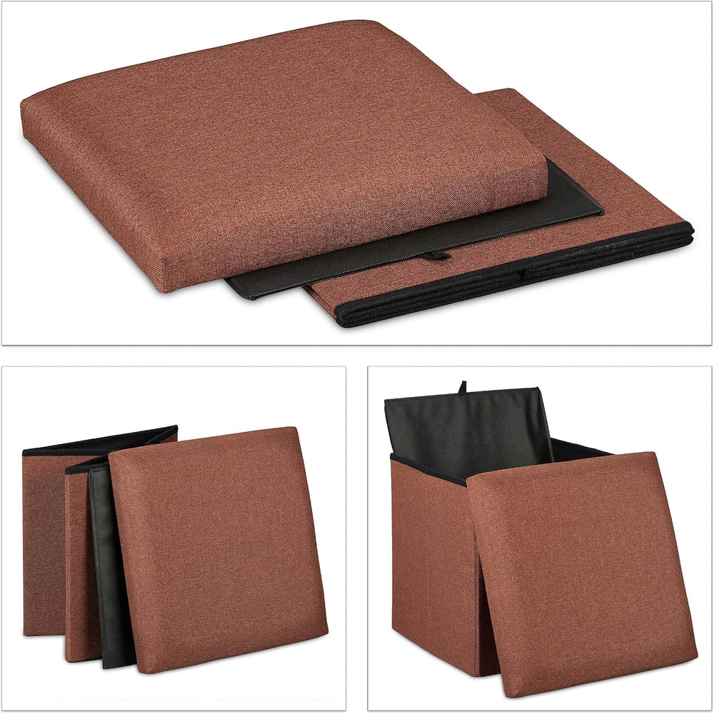 Relaxdays Stool with Storage Space, Foldable, Soft, Padded, Square, Fabric, C...