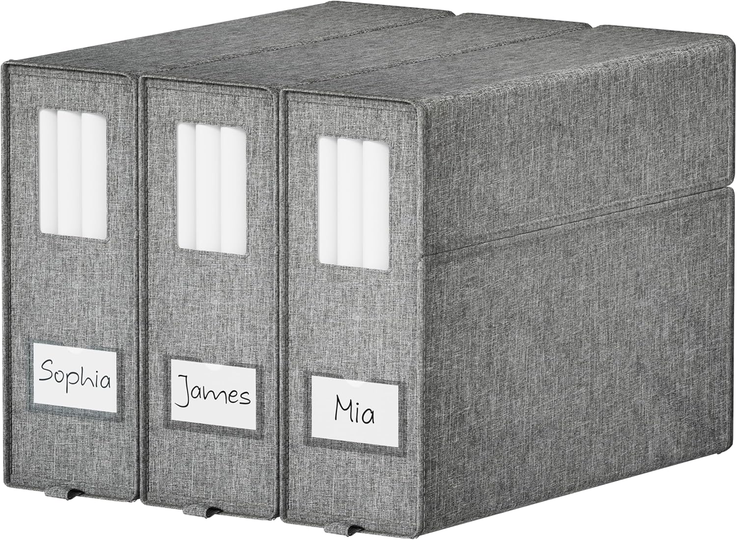 Furnhome Bed Sheet Organizers and Storage 3 Pack, Foldable Linen Closet Organizer Box with Clear Window, Labels & Reinforced Handles, Stackable Space Saving Bedding Storage for King Queen Sheet Set