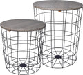 Elevon Nesting Table End Table Wire Basket Base with Wood Tops Side Table Set of 2, Gray