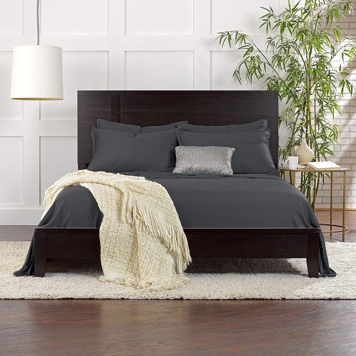 King Pillowcases by Pure Bamboo, Genuine 100% Organic Viscose Derived from Bamboo, Luxuriously Soft & Cooling, Double Stitching, Envelope Closure (2 King Pillowcases, Charcoal)