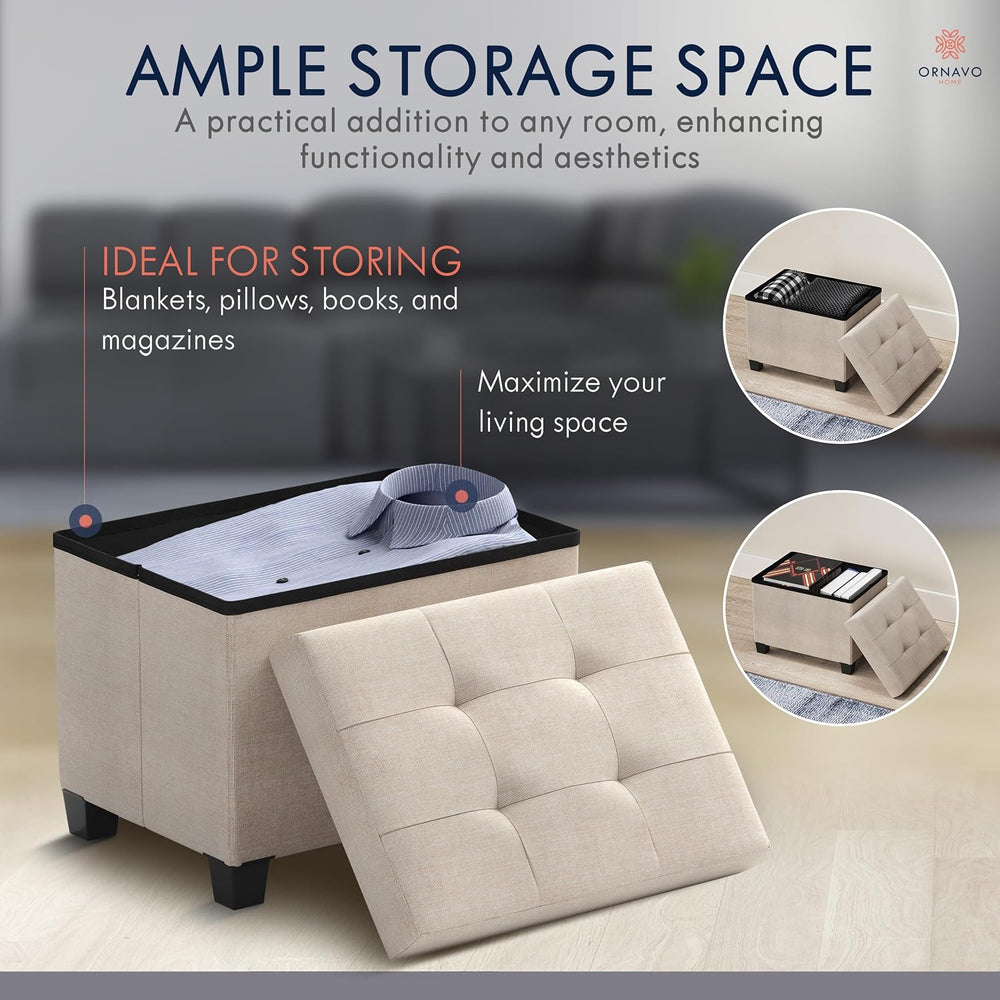 Ornavo Home Small Rectangle Storage Ottoman with Legs, 12x16x12, Beige | Foot...