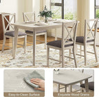 47'' Solid Wood Dining Table for 4-6, Farmhouse Kitchen Table for Kitchen, Dining Room, Restaurant, Natural Eco-Friendly, Washed Gray