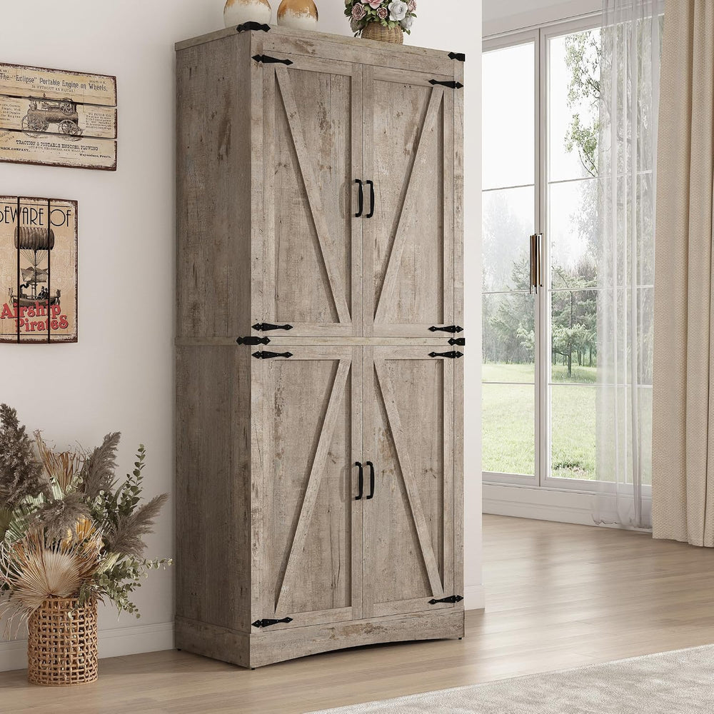 71" Tall Kitchen Pantry,Farmhouse Storage Cabinet with Adjustable Shelve...