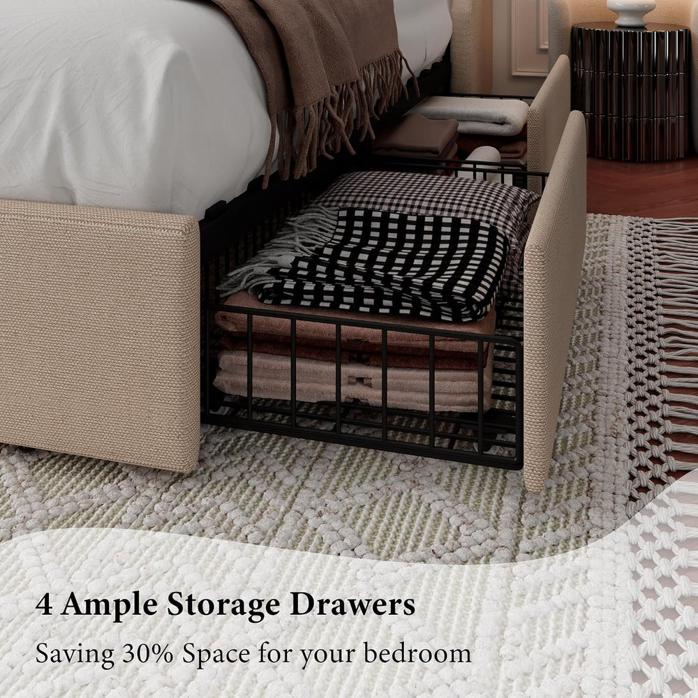 iPormis King Bed Frame with 4 Storage Drawers, Upholstered Platform Bed Frame...