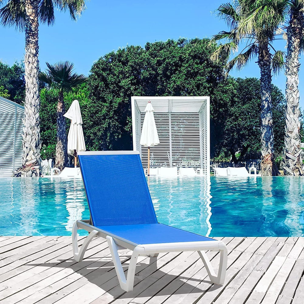 Domi Patio Lounger Chair Outdoor,Pool Lounge Chair, Blue | Adjustable Backres...