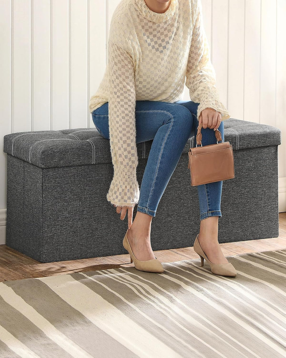 SONGMICS Mazie Collection - 43 Inches Ottoman Storage Bench, 35 Gal. Folding ...