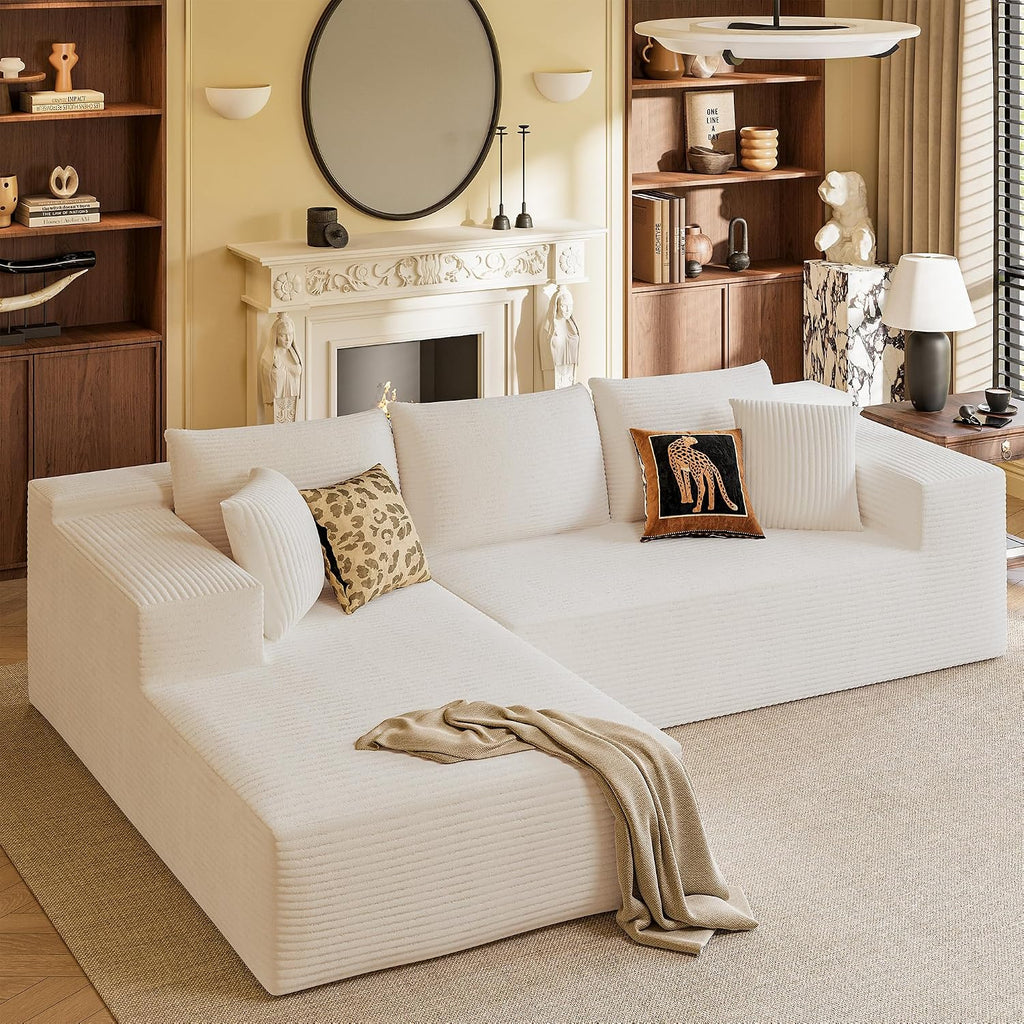 YESHOMY Boneless Couches for Living Room, 108" Sectional Modular Sectional Sofa with Deep Seat, Cloud Comfy Couch with L-Shape Chaise, Easy Assembly (Corduroy, Cream)