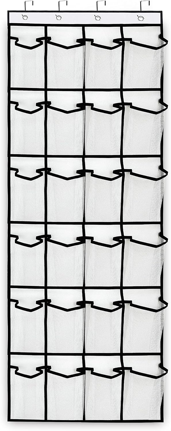 Over the Door Hanging Shoe Organizer with 24 Large Mesh Pockets - Shoes Holder/White