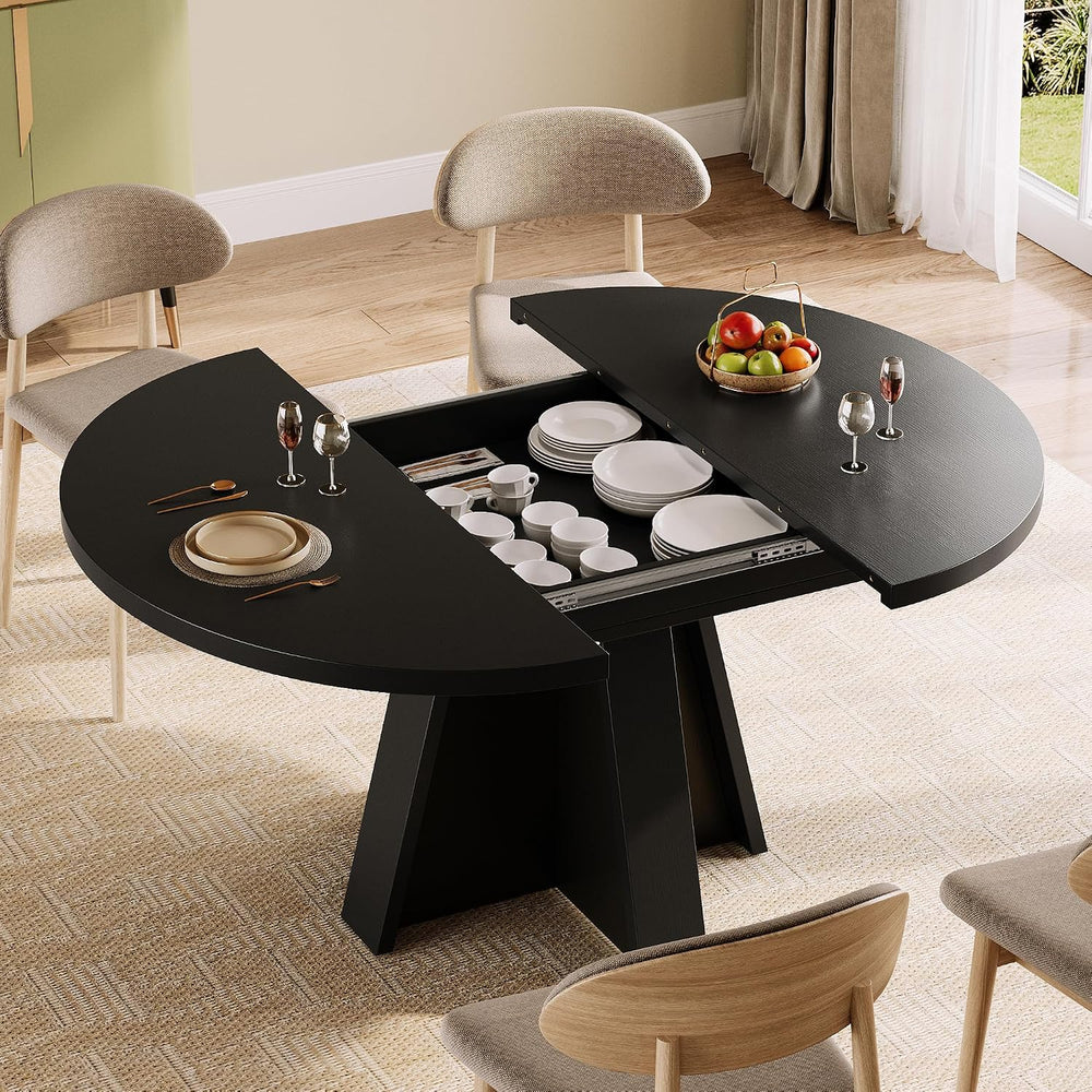 iPormis 43.3in-59in Extendable Round Dining Table for 4-6, Modern Wooden Kitc...