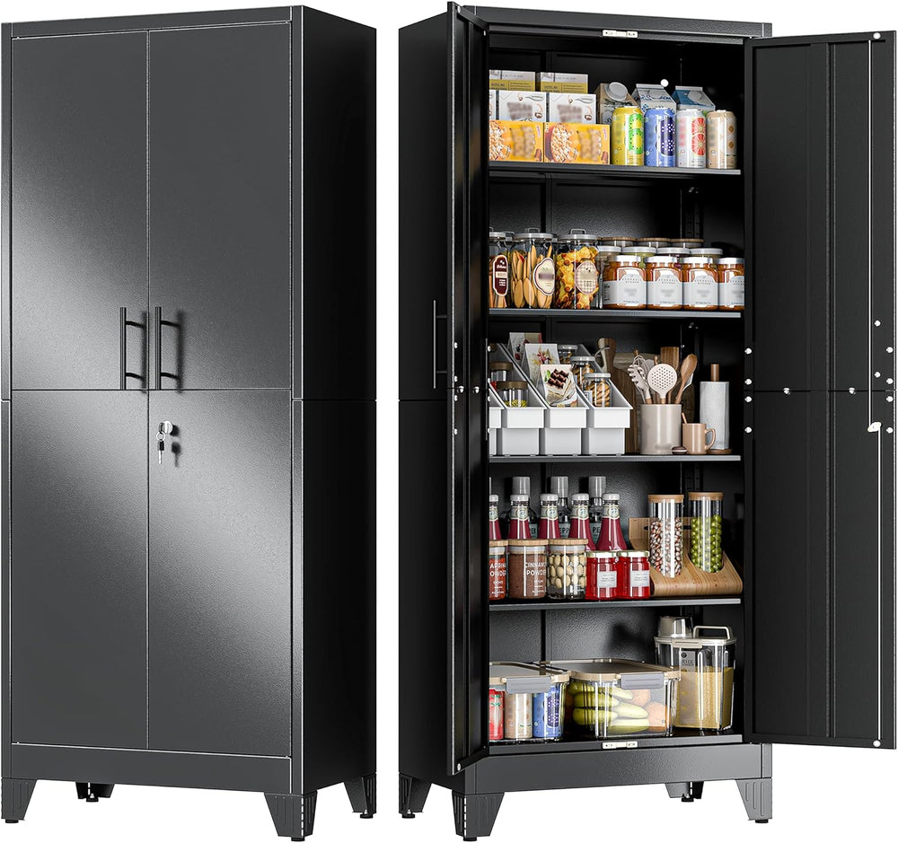 GAIOUS 71" Tall Metal Pantry Storage Cabinet with Lock, File Cabinet Black