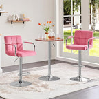 Yaheetech Bar Stools Set of 2, Adjustable Velvet Fabric Swivel Barstools, Modern Counter Stools with Back and Footrest, Counter Height Barstools for Bar, Kitchen, Dining Room, Pink