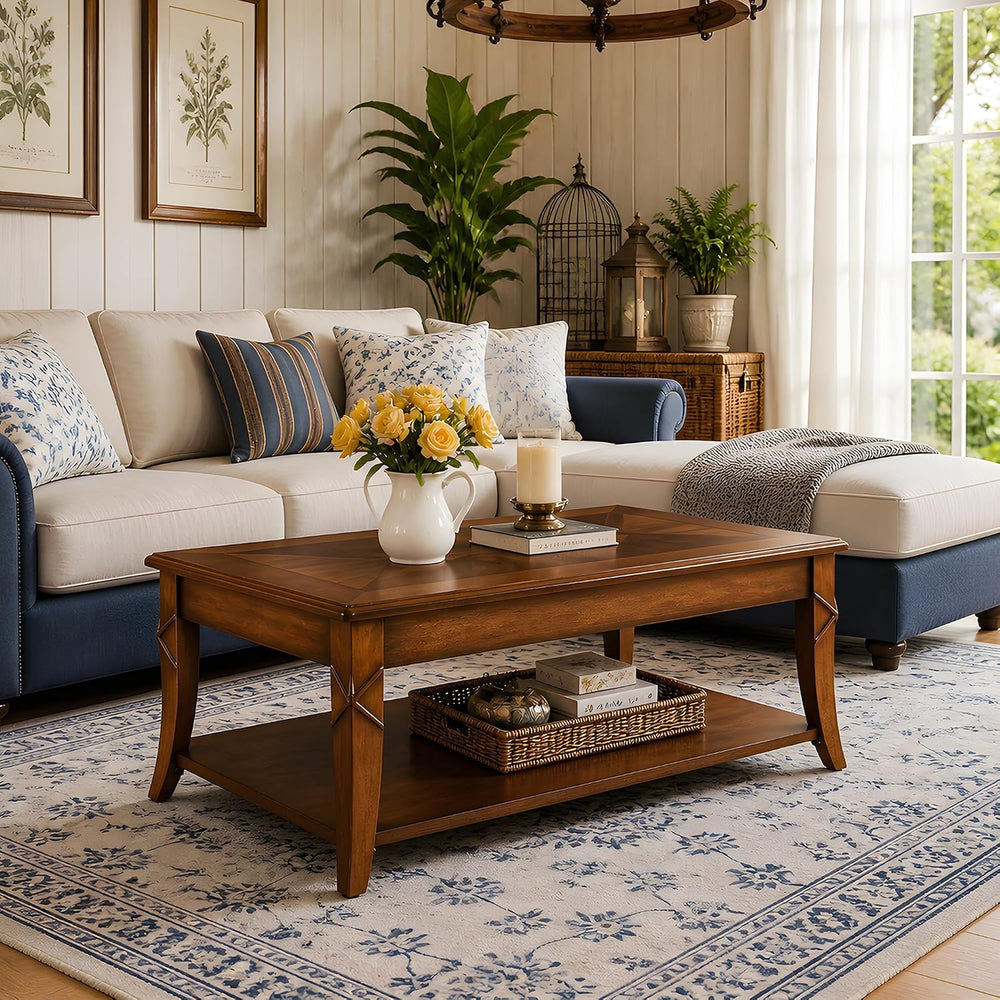 Living Room Tables Set of 3- One Coffee Table and Two End Table with Carved T...