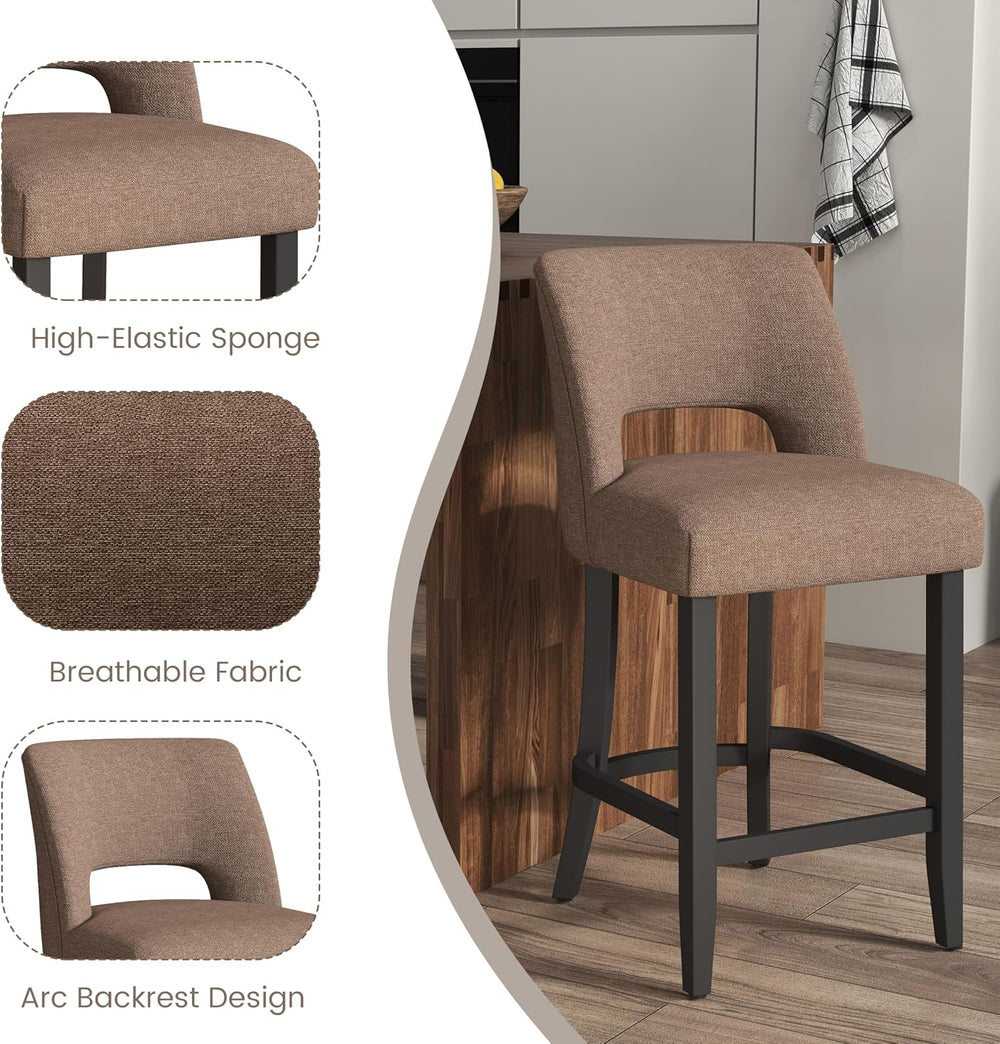 VKNOW Bar Stools Set of 2, 26" Upholstered Counter Height Bar Stools
