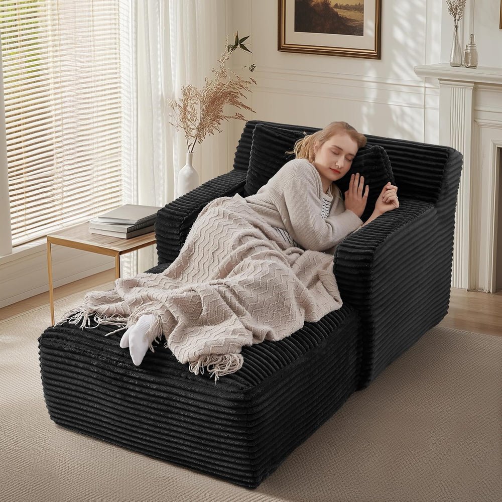 KEIKI 65.4" Oversized Corduroy Chaise Lounge, No Assembly Reading Chair ...