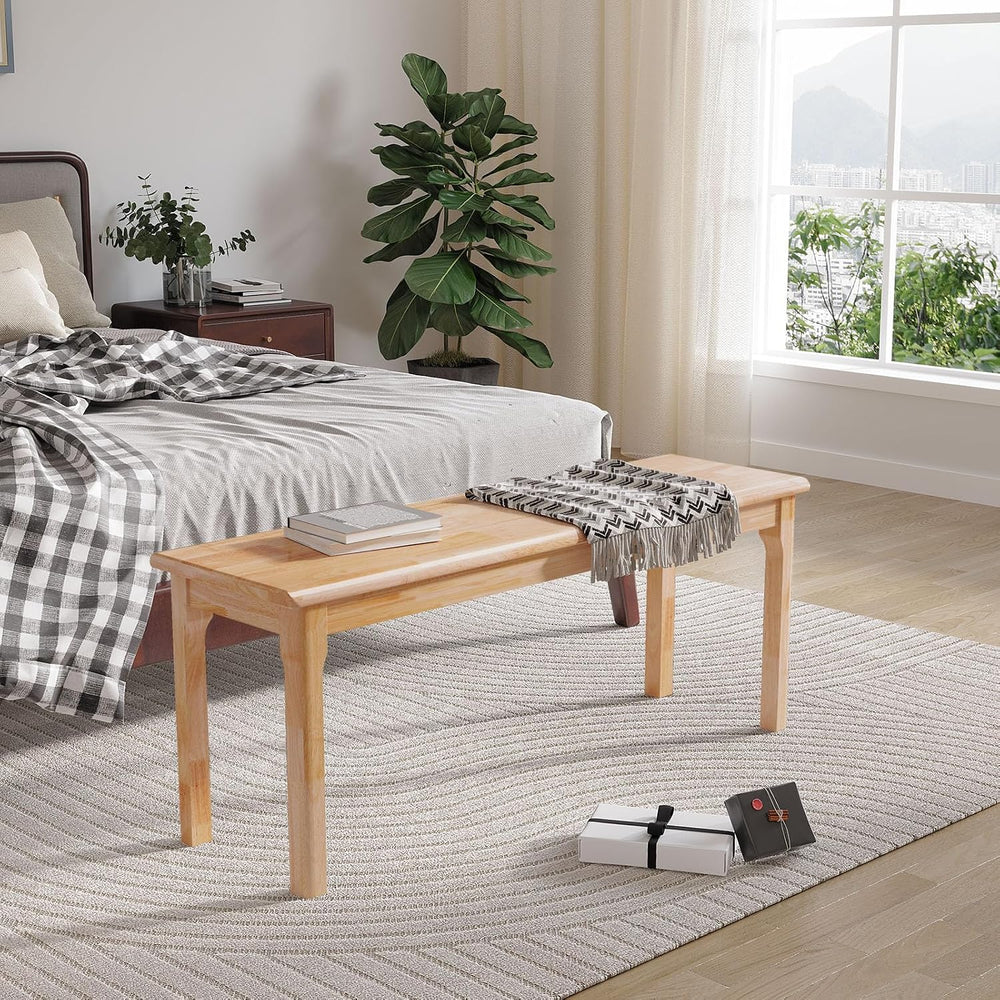 100% Solid Oak Wood Dining Bench Entryway Bench Midcentury End of Bed Bench, ...