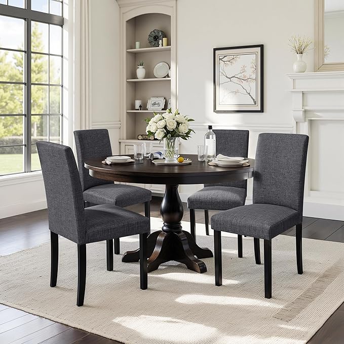 CHUN YI Upholstered Dining Chairs Set of 8, Fabric Dining Room Chairs with Solid Wood Legs, Modern Parson Chairs for Kitchen, Restaurant, Hotel, Dark Grey