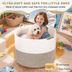 XXXL Large Blanket Basket for Living Room, 21.7" x 13.8" Woven Cotton Rope Laundry Hamper for Pillows, Towels & Toy Storage - Decorative Round Storage Basket with Handles for Nursery, Baby & Dog Toys