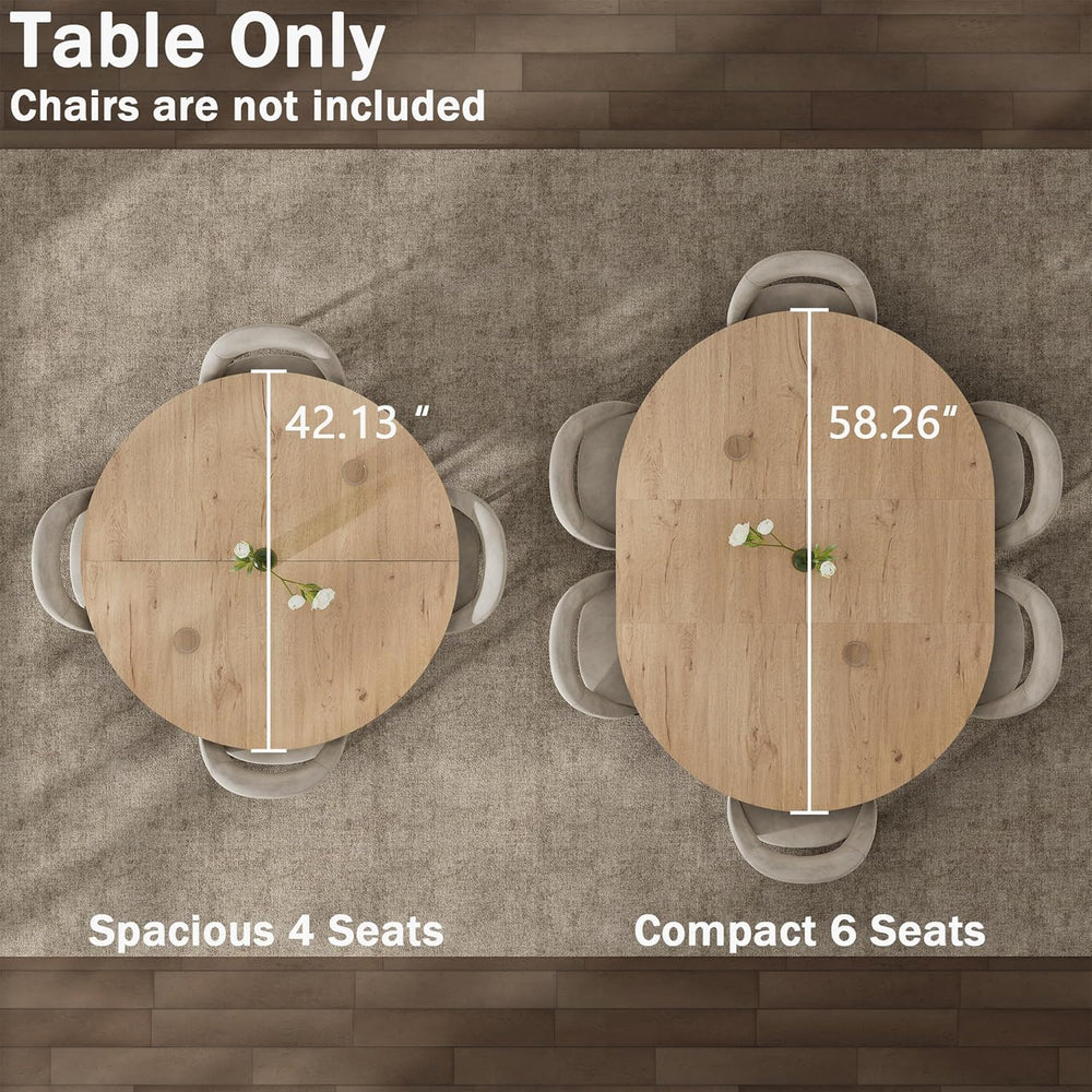 42"-58" Extendable Round Dining Table for 4-6, Kitchen Oval Table w...