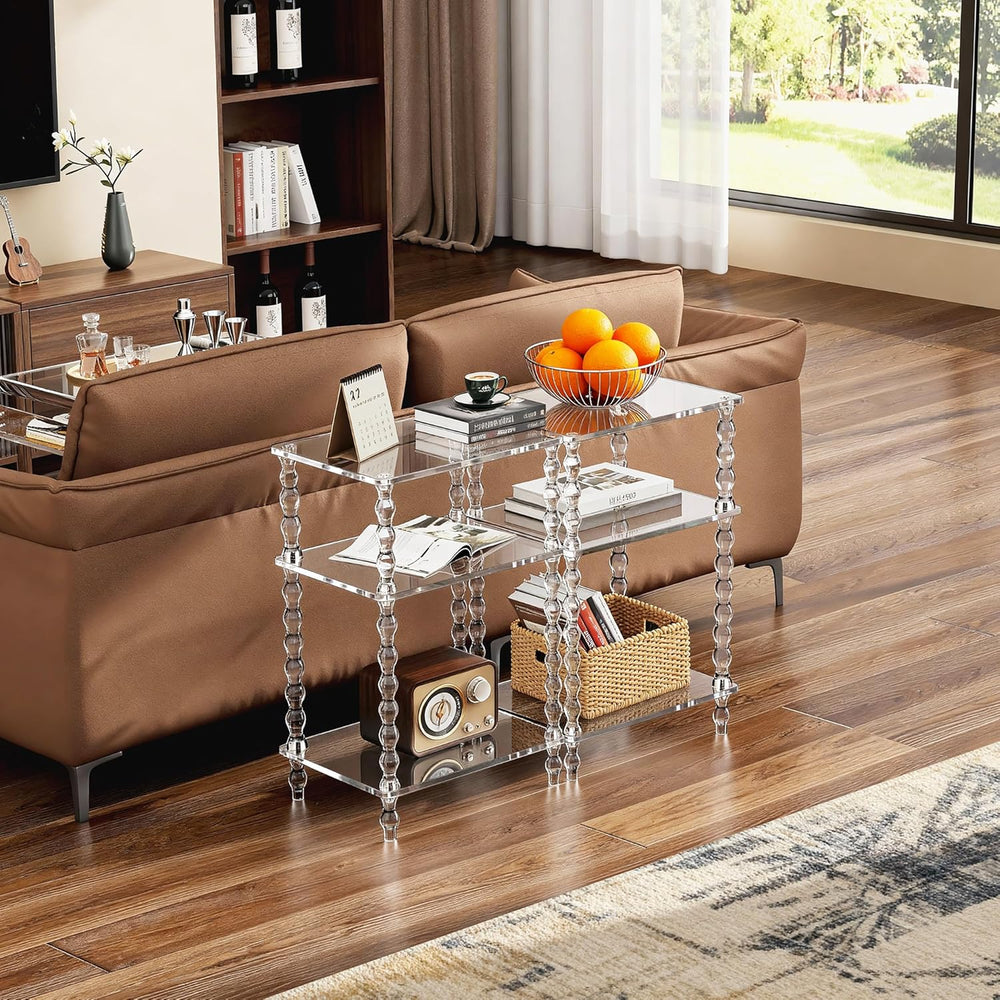 Acrylic Side Table Clear 3-Tier End Table for Living Room, Office, Hallway, B...