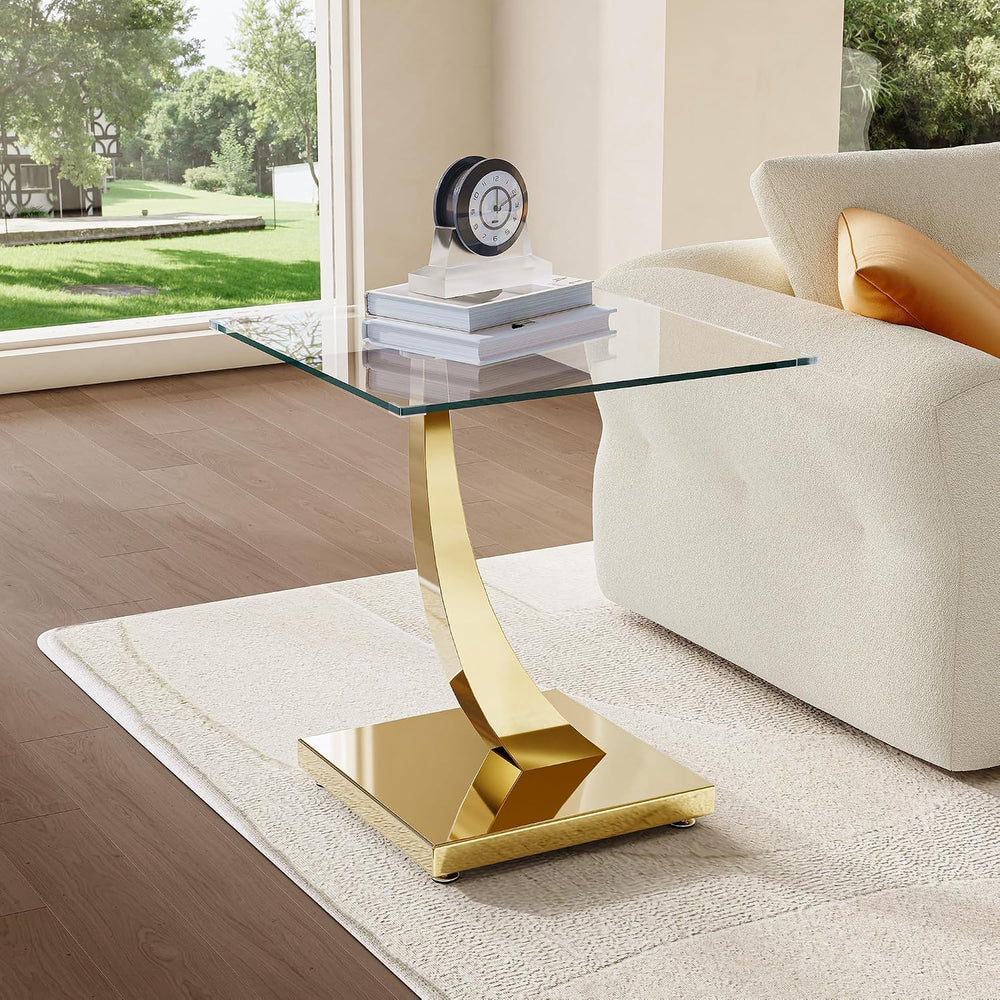 23" Glass End Table, Modern Square Side Table with Tempered Glass Top an...