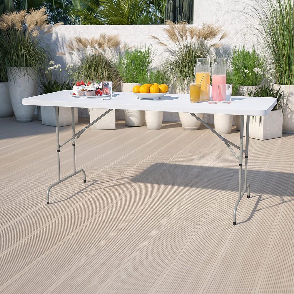 Flash Furniture 6-Foot Adjustable Plastic Folding Table, White | Bi-Fold, Car...